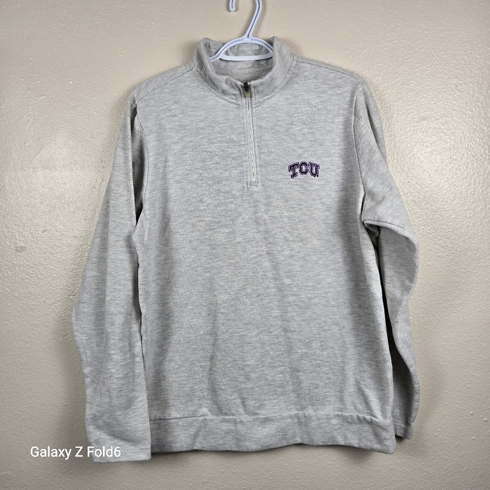 TCU Horned Frogs Antigua ¼-Zip Pullover – Light Heather Gray, Size Large‎